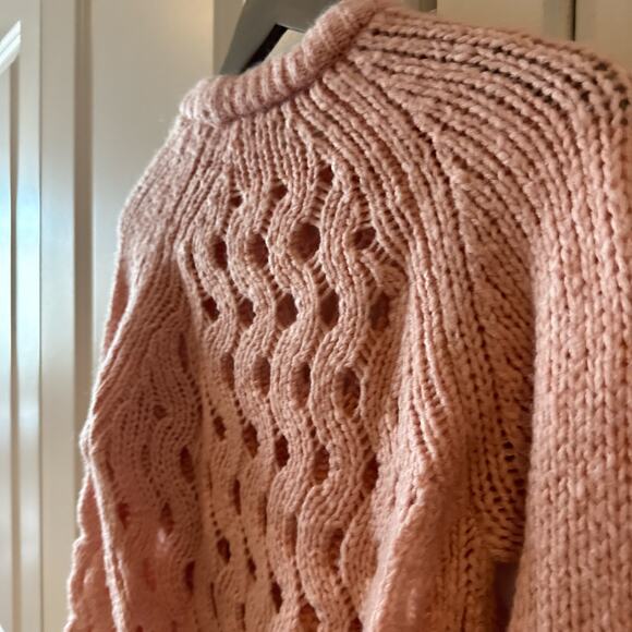 & OTHER STORIES Pink Alpaca Wool Zig Zag Eyelet Knit Sweater | XS - Picture 3 of 13